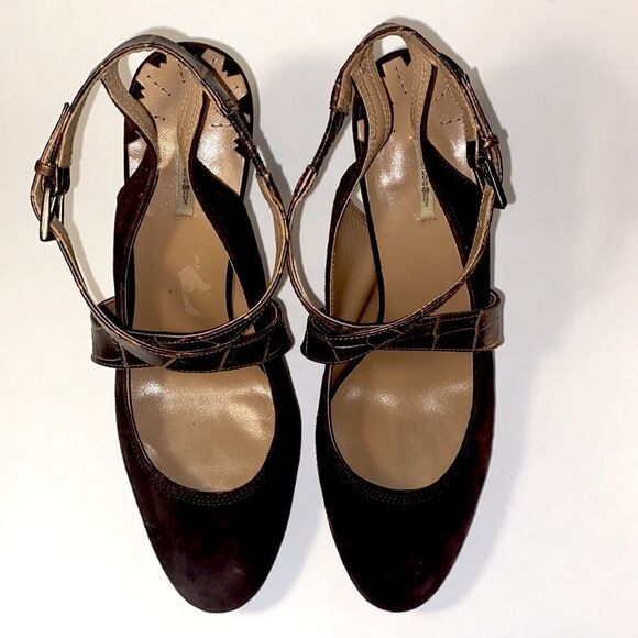 Max Studio brown suede and faux crocodile leather platform pumps - Picture 7 of 11